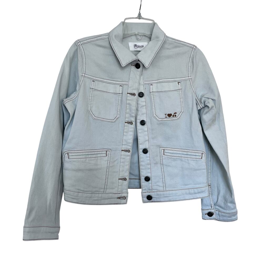 Bonpoint Girls Light Blue Decorative-Stitching Denim Jacket size 14